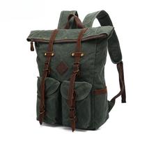 Backpack Student Backpack Retro Travel Backpack Outdoor Sports Waterproof Waxed Canvas Travel Bag with Leather juoda