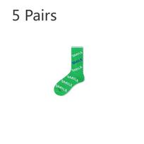 5 Pairs of Women's Spring and Autumn Tide Color Contrast Sports Casual Small Fresh Green Mid Tube Socks One Size