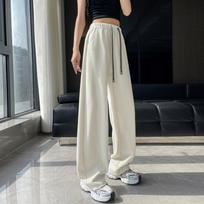 Korean Spring and Summer Lazy, Tight Waist Straight-leg Casual Pants Loose and Versatile Wide-leg Pants S