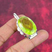 Lemon Topaz Designer Pendant, 925 Solid Sterling Silver Pendant, Handmade Pendant For Memorial Day 1.85 Inches žalia