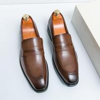 Designer Fashion Mens Loafers Leather Handmade Brown Casual Spring New Business Dress Shoes Pointed Party Wedding Men's Footwear 38 ruda