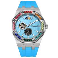 Vyriškas kasdienis riešo laikrodis šviečiantis mechaninis laikrodis vyriškas sportinis vandeniui atsparus verslo laikrodis automatinis madingas mėnulio fazės prabangus laikrodis Silicone band mėlyna