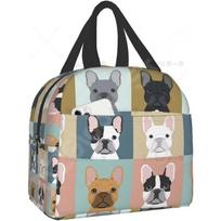 French Bulldogs Dog Insulated Lunch Bag for Women Men and Kids Large and Reusable Handle Freezable Work School Travel Tote Bags 22x20x13CM smėlis