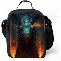 Cool Dragon Print Lunch Bag for Kids Boy Girls Insulated Lunch Box Adjustable & Removable Tote Bag Kits for School Work 26.5x20x11.5CM smėlis