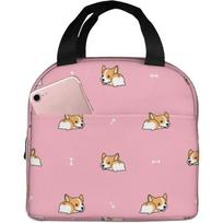 Corgis Dog Flower Lunch Bag for Adults Insulated Lunch Box Cute Pattern Printed Reusable Lunch Tote for Study Work Picnic 22x20x13CM smėlis