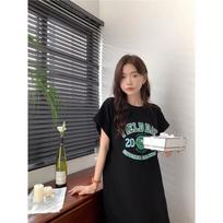 Women's Letter Print Casual Lazy Style Loose Mid-length Knee-length Open T-shirt Dresses M juoda