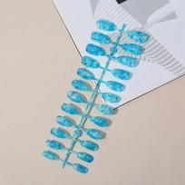 24pieces/strip Short Ballet Nail Pieces Marble Pattern Colorful Glossy Surface Professional Nails Accessorie Comfortable To Wear mėlyna