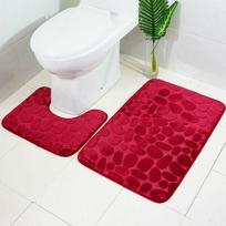 Pebble Pattern Non-slip Bathroom Carpet 2-piece Toilet Floor Mat Shower Mat Room Comfortable and Washable raudona