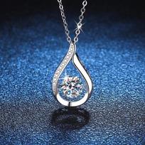 Water drop smart zircon necklace women's 1 carat imitation moissanite pendant jewelry blue