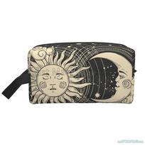 Sun Moon Witchy Astrology Night Psychedelic Make Up Bag Funny Waterproof Toiletry Bag for Women Men Portable Travel Storage Bags 25.5x16x12.5CM smėlis