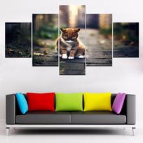 Drobės paveikslai Sienos menas Moduliniai 5 vnt. Gyvūnas Katė Liūdnas plakatas HD spaudiniai Nuotraukos svetainei Namų dekoravimas Be rėmo 20x35cm*2  20x45cm*2  20x55cm*1
