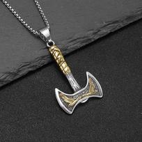 Cool Mens Gold Plated Nordic Viking Raven Axe Pendant Necklace Stainless Steel 25" chain sidabras