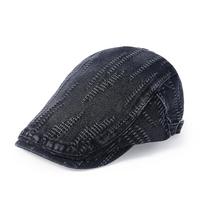 Denim Vintage Beret Men Women Spring Summer Cap British Forward Hat Sun Hat juoda