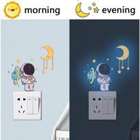 Luminous Astronaut Wall Stickers Kids Room Decor Glow In The Dark Planet Cartoon Cat Decals Fluorescent Rainbow for Home Switch 13x16.5cm mėlyna