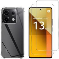 Shockproof Case for Xiaomi Redmi Note 13 5G and 2 Tempered Glass Screen Protectors Phonillico® skaidri