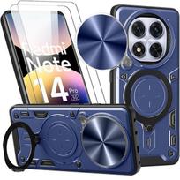 Case for Xiaomi Redmi Note 14 Pro 5G - with Camera Cover - Navy Blue + 2 Tempered Glass - EFConnection®