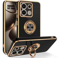 Dėklas Xiaomi 14T Pro - Minkštas silikoninis, atsparus įbrėžimams, su besisukančiu žiedu - Juodas