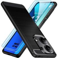 Case - E.F.CONNECTION - For Xiaomi Redmi Note 13 4G - Carbon Fiber Protection - 2 Tempered Glasses - Black