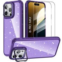 Case + 2 Tempered Glasses for iPhone 16 Pro Max, Shiny Translucent Protection with Camera Protection - Purple