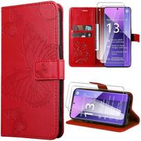 Case for Xiaomi Redmi Note 13 Pro+ 5G - E.F.Connection - Red - Leather Effect - Stand - Butterfly Pattern