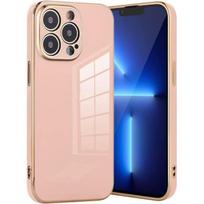 Coque de Protection - E.F.CONNECTION - pour iPhone 13 Pro - Rose - Antichoc - Souple Bordure Or
