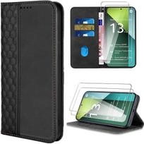 Coque pour Xiaomi Redmi Note 13 Pro 5G - Noir - Cuir PU - TPU - Poche à Carte - Motif Mosaïque