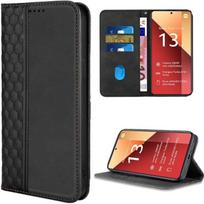 Case for Xiaomi Redmi Note 13 Pro 4G - Black - Flip Case Synthetic Leather - Mosaic Pattern - Magnetic Closure