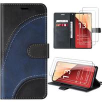 Coque - E.F.CONNECTION - Pour Xiaomi Redmi Note 13 Pro 4G - Effet Cuir - Bicolore Bleu Marine-Noir - 2 Verres Trempés