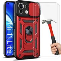 Protective Case - E.F.CONNECTION - Xiaomi 11 Lite 5G - Rigid - Red - 360° Ring Stand