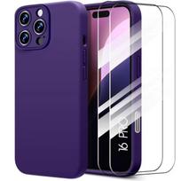 Case for iPhone 16 Pro - Slim Liquid Silicone Protection Dark Purple + 2 Tempered Glasses