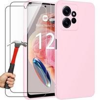 Case + Tempered GlassesFor Xiaomi Redmi Note 12 4G - Liquid Silicone Protection - Ultra Slim - Light Pink