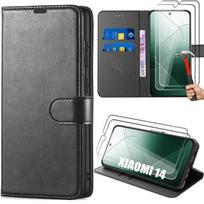 Case for Xiaomi 14 - Black - Leather Effect Case - Shockproof - Card Holder - Adjustable Stand
