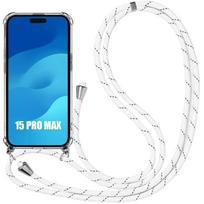 Protective Case - E.F.CONNECTION - for iPhone 15 Pro Max - Reinforced Corner Protection - White Lanyard - Flexible