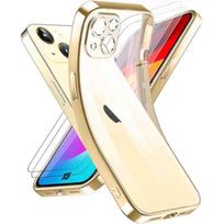 Coque pour iPhone 15 Doré + 2 Verres Trempés Vitre Protecteur d'écran