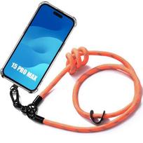 Coque Lanière pour iPhone 15 Pro Max - Transparent - Antichoc - Anti-Rayures - Lanière Amovible Orange