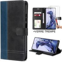 Pack 2 Tempered Glasses + Case for Xiaomi 11T - 11T Pro Navy Blue Flexible Shockproof Anti-Scratch