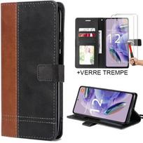 2 Tempered Glasses+ Case for Redmi Note 12 Pro+ - Note 12 Pro Plus Full Synthetic Leather Black-Brown