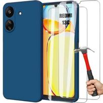 Coque + Verres Trempés - E.F.CONNECTION - Pour Xiaomi Redmi 13C - Silicone Liquide - Bleu Marine - Effet Mat