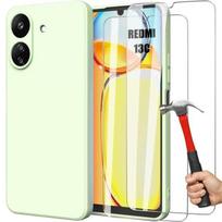 Coque - E.F.Connection - pour Xiaomi Redmi 13C - Vert Mat - Protection Antichoc - 2 Verres Trempés - avec 2 Verres Trempés
