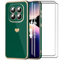 Coque et Verres Trempés - E.F.CONNECTION - Pour Xiaomi Redmi Note 14 Pro 5G - Anti-Rayure - Vert Nuit - Cœur Doré