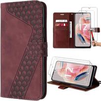 Case for Xiaomi Redmi Note 12 4G - E.F.Connection - Red - Faux Leather - Stand - 2 Tempered Glasses