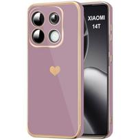 Coque de protection - Xiaomi - 14T - Silicone souple - Motif Cœur doré - Violet