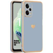 Coque pour Xiaomi Redmi Note 12 5G (pas pour Note 12 4G), Bleu, Antichoc en Silicone avec Motif d’Amour Doré et Plaqué