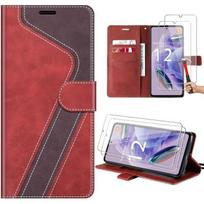Coque - E.F.CONNECTION - pour Redmi Note 12 Pro Plus 5G - Cuir PU et TPU - Rouge et Marron - 2 Verres Trempés 9H