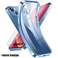 Protective case - for iPhone 14 - Blue - Crystal effect - 2 Tempered glasses - Shockproof