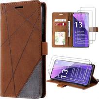 Coque et 2 Verres Trempés pour Xiaomi Redmi Note 13 Pro+ 5G - Note 13 Pro Plus 5G, Protection Cuir PU Marron