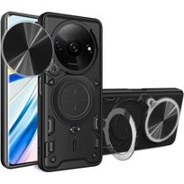 Shockproof Case - E.F.CONNECTION - For Xiaomi Redmi A3 - Black - Ring Stand - Sliding Camera Protection