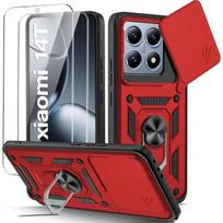 Coque + 2 Verres Trempés pour Xiaomi 14T - Bumper Antichoc avec Support et Protection Caméra - Rouge