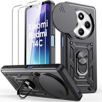 Case for Xiaomi Redmi 14C - Black - Shockproof - Anti-Scratch - 2 Tempered Glasses