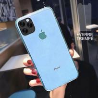 Case for iPhone 12 Pro - BRAND - Flexible Clear Silicone - 2 Tempered Glasses - Shockproof - Semi-Transparent Blue